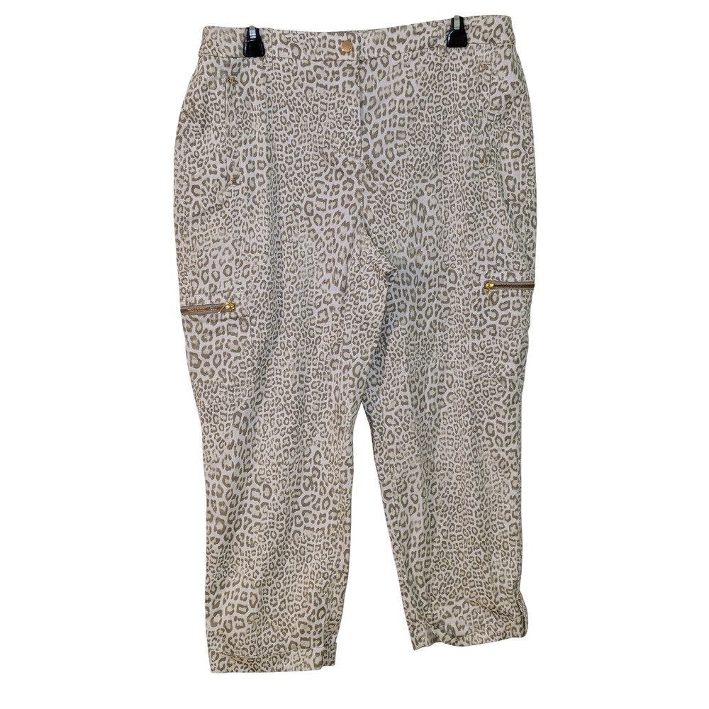 Chicos Luxe Twill Leopard Print‎ Cargo Pants Cropped Size 2 (Large 12) NWOT